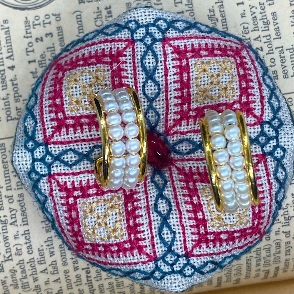 Vintage Faux Pearl and Gold Hoops